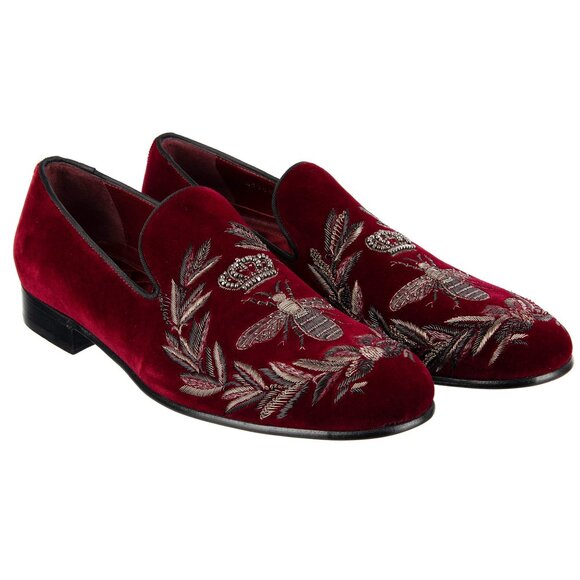 Dolce & Gabbana - Napoleon Pearl Crown Bee Velvet Loafer Shoes MILANO Red EUR 42 - Picture 1 of 5